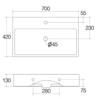 Lineabeta - Lavabo da appoggio/sospeso Quarelo con foro rubinetto 70x42cm bianco