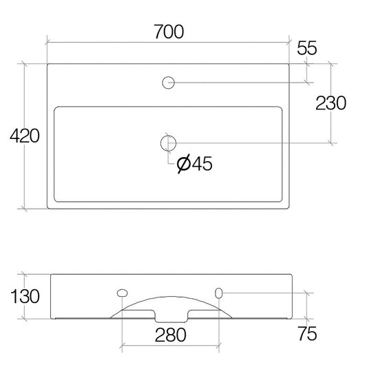 Lineabeta - Lavabo da appoggio/sospeso Quarelo con foro rubinetto 70x42cm bianco