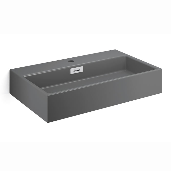 Lineabeta - Lavabo da appoggio/sospeso con foro rubinetto 70x42 grigio opaco
