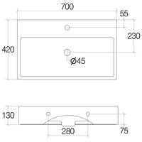 Lineabeta - Lavabo da appoggio/sospeso con foro rubinetto 70x42 bianco opaco