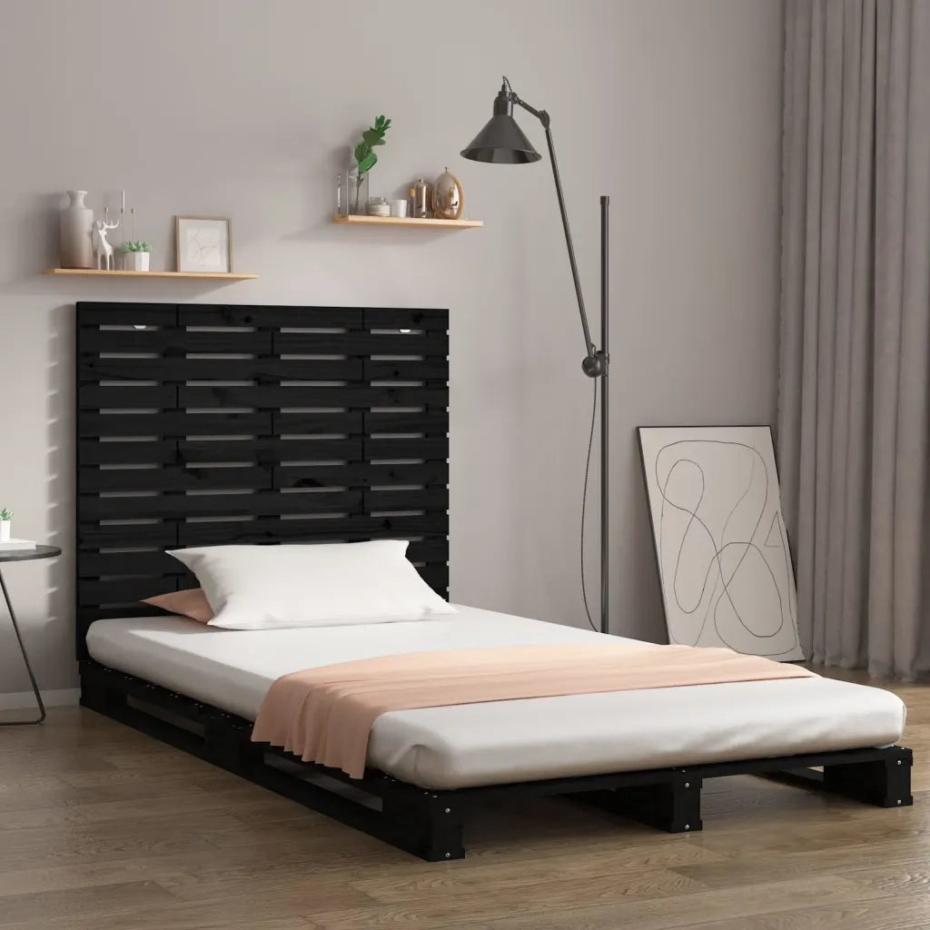 Testiera da Parete Nera 141x3x91,5 cm in Legno Massello di Pinocod mxl 81759