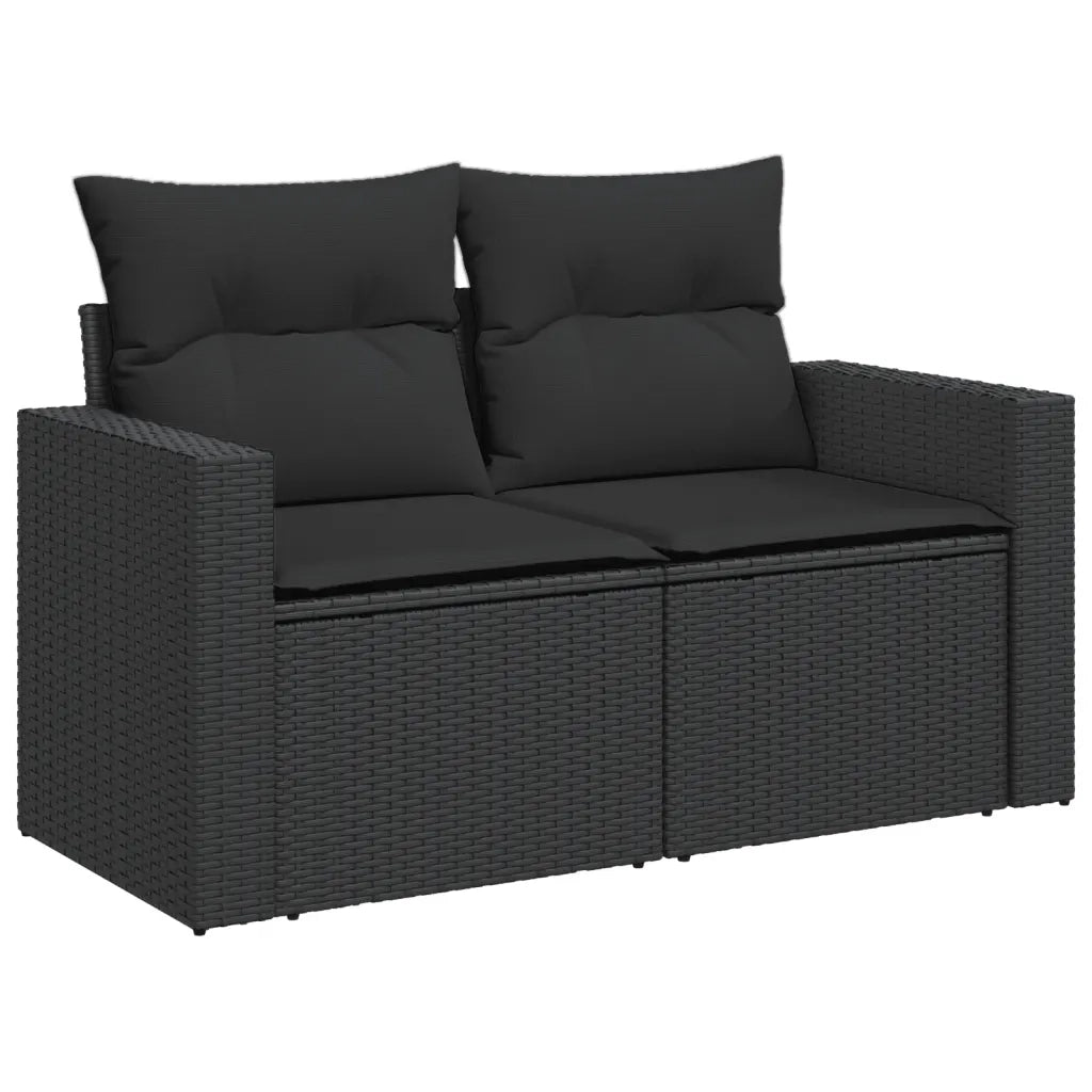 Divano da giardino con cuscini 2 posti nero in polyrattan 365971