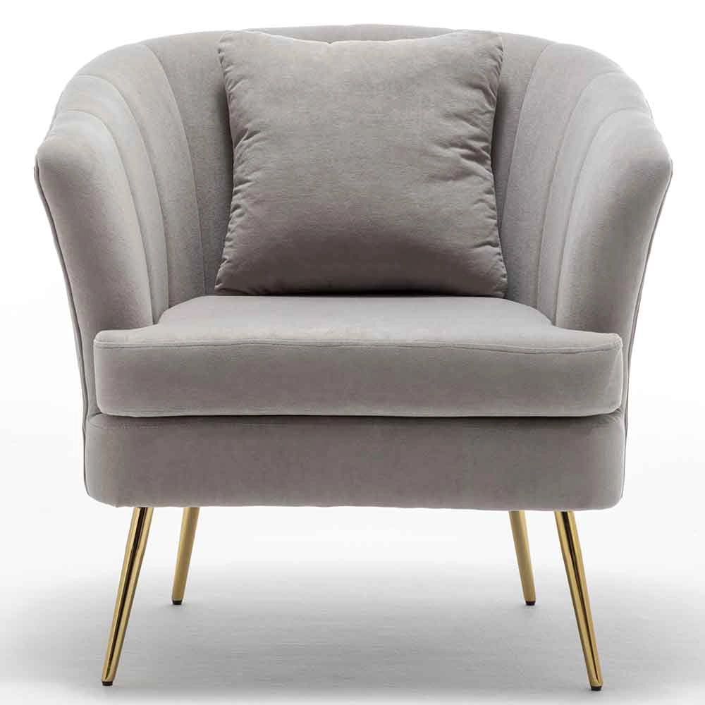 Sedia Poltrona in Tessuto e Metallo con Cuscino Design Elegante Moderno GrigioOro