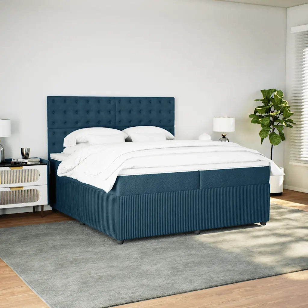 Giroletto a Molle con Materasso Blu Scuro 200x200 cm in Velluto