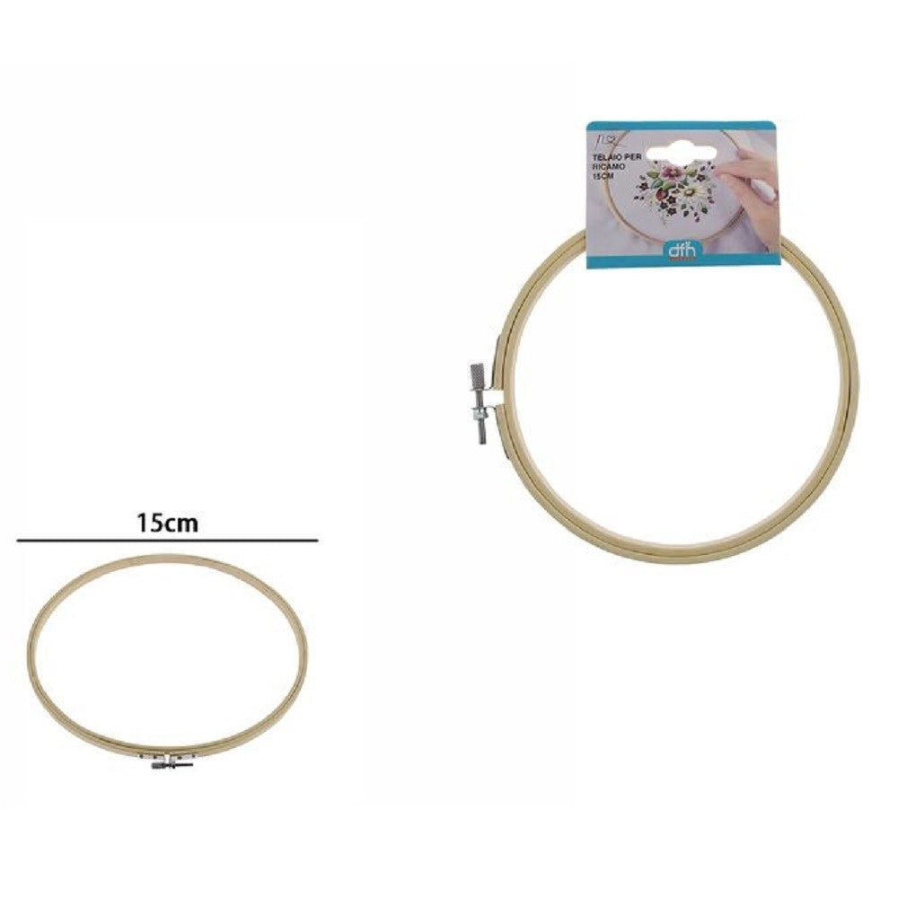 Trade Shop - Telaio Per Ricamo In Legno Tondo Con Fibbia Metallo Accessori Cucito 15cm 53548a -