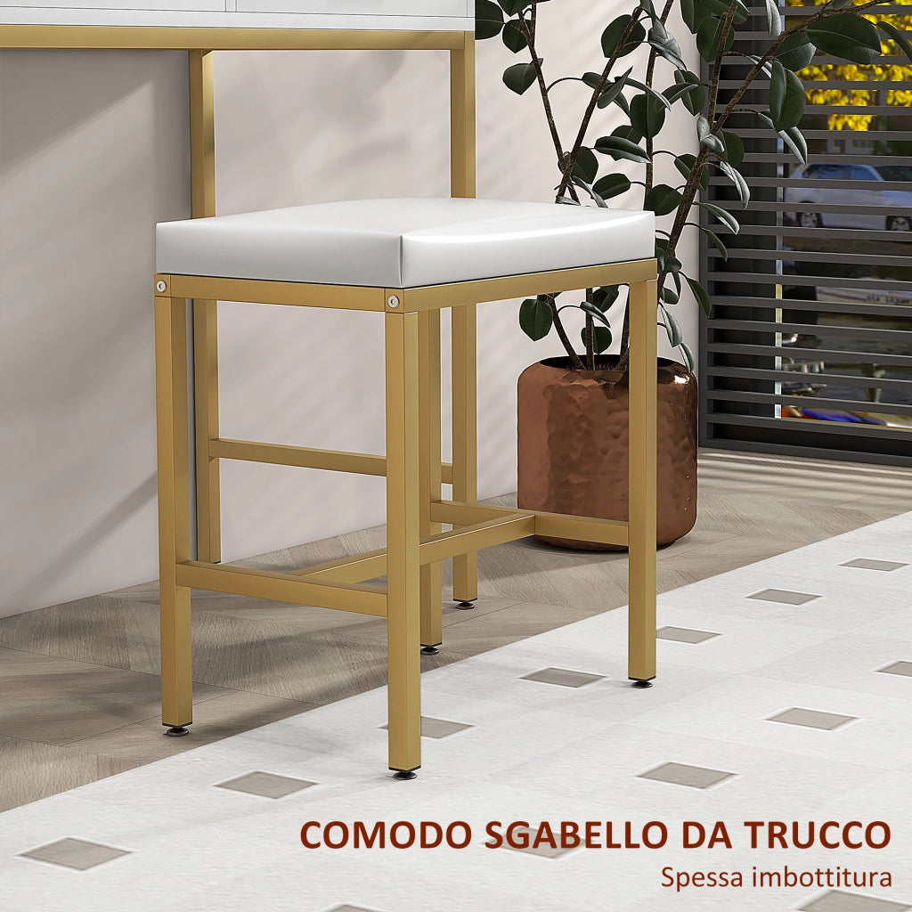 Mobile da Bagno con Specchio, 2 Cassetti e Sgabello ¨C zephmum ¨C Bianco, MDF e Truciolato, 80x40x138 cm