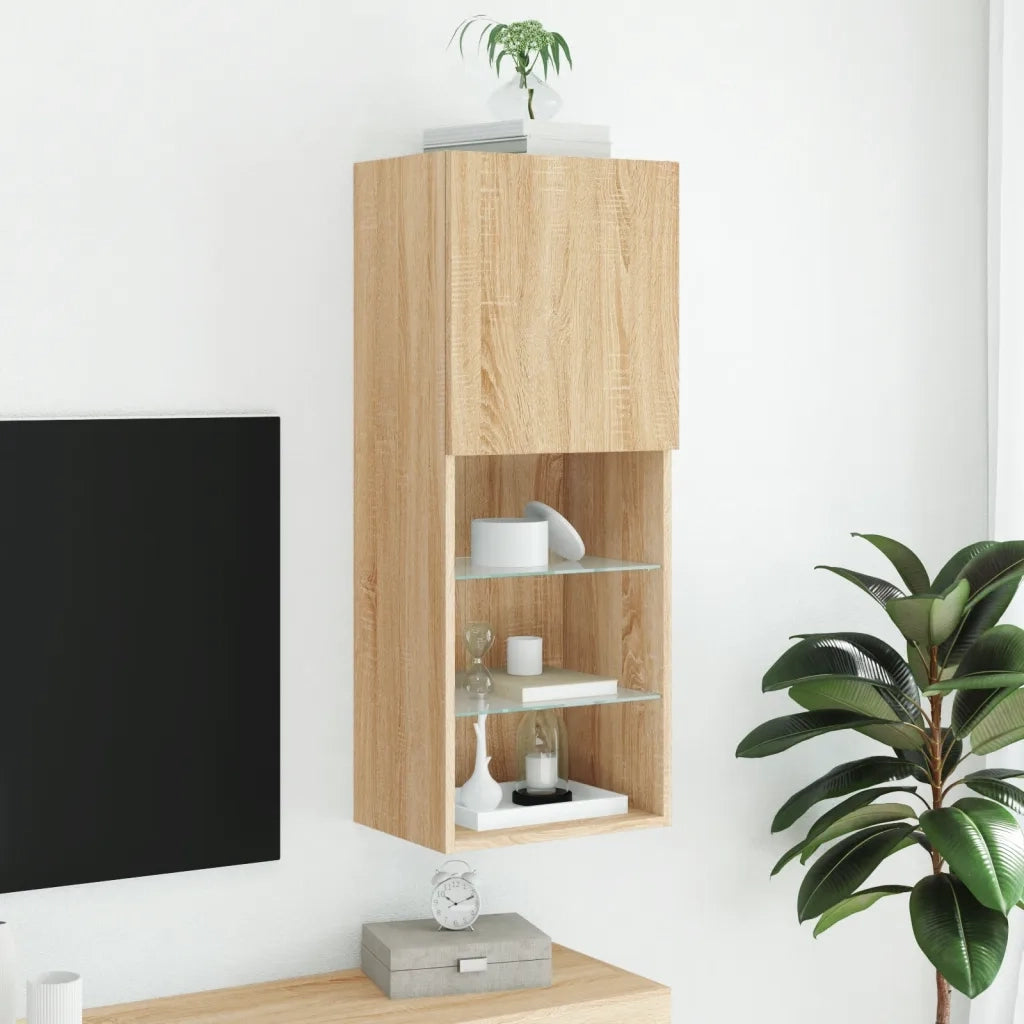 Mobile TV con Luci LED Rovere Sonoma 40,5x30x102 cm 837059