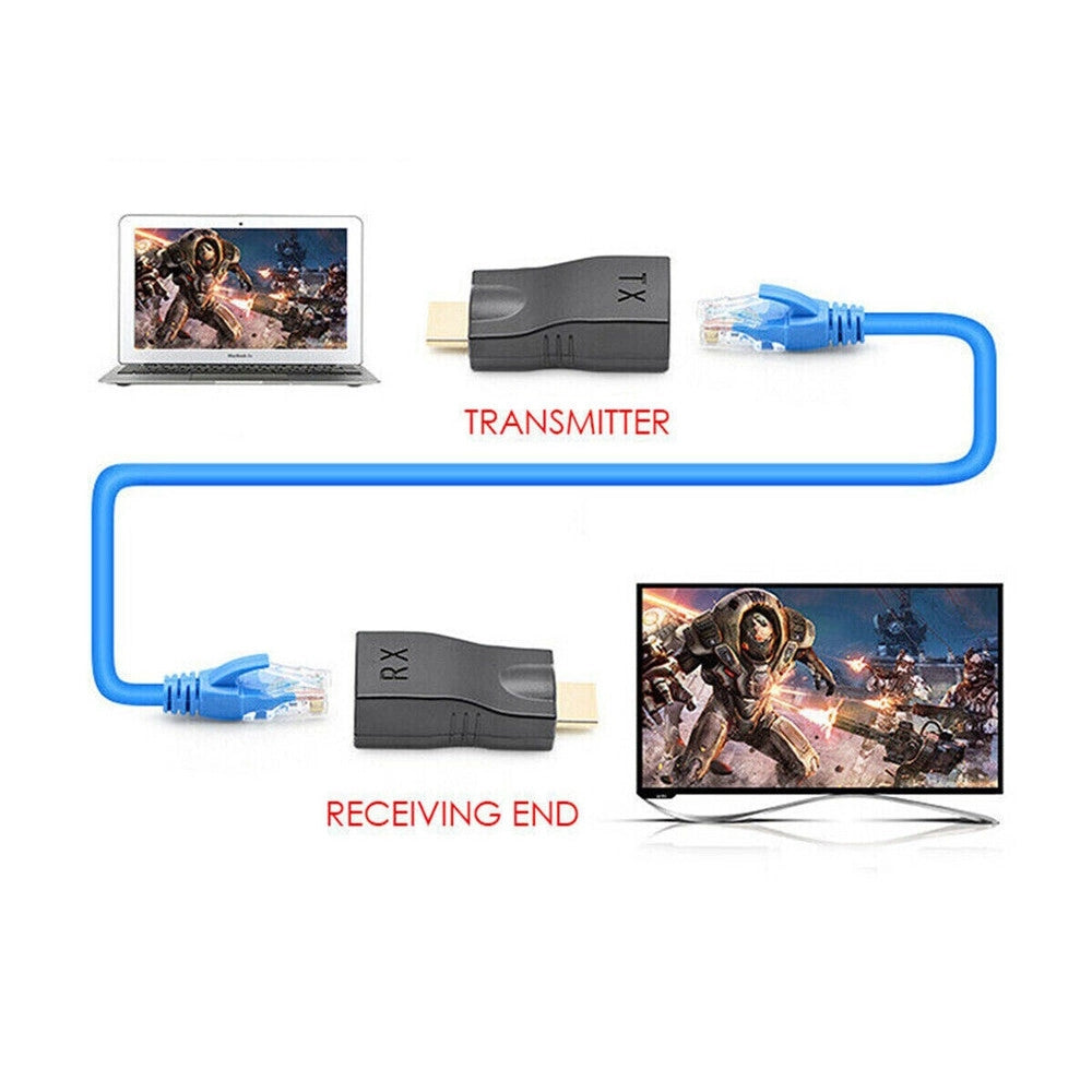 Trade Shop - Adattatori Hdmi A Rj45 Extender Rete Lan Ethernet Cat5e Cat6 1080p 30mt Ext-hdl02 -