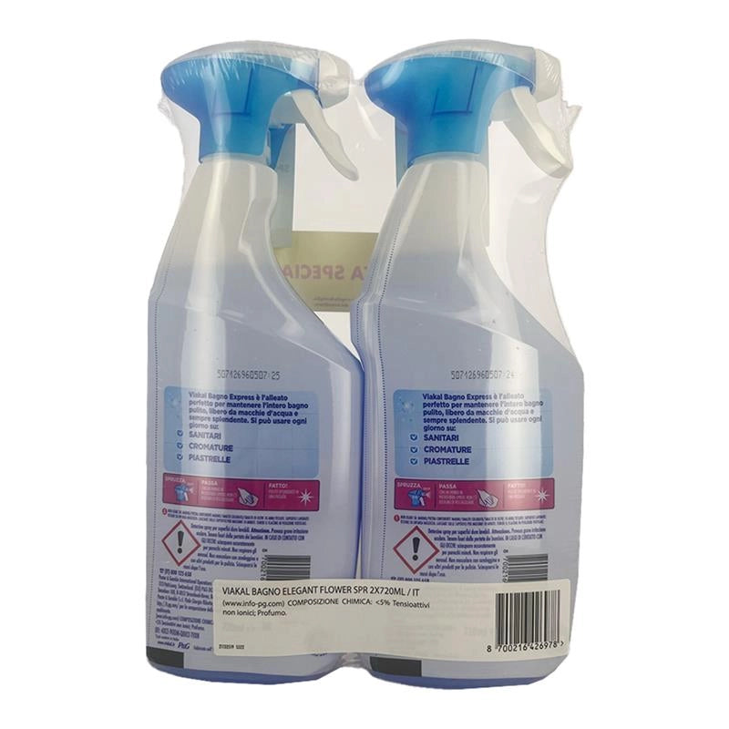 VIAKAL N 1° CONTRO IL CALCARE ADATTO PER IL BAGNO RIMUOVE MACCHIE D'ACQUA E RESIDUI DI SAPONE CON FIORI ELEGANTI X2 720 ML