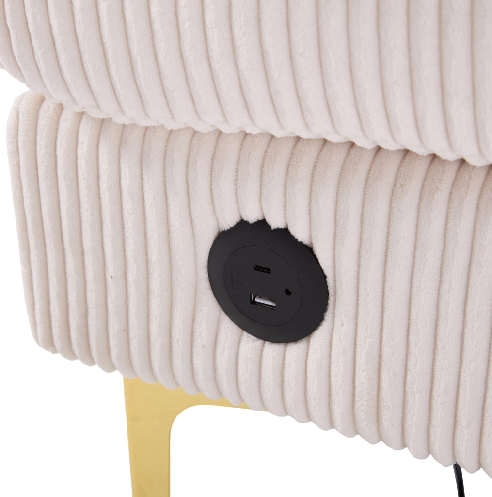 Divano a U in velluto beige con LED e porta USB