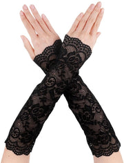 Manopole da sposa in pelle nera lunga con bordo - Ideali per la sposa e per i festival - Unico modello
