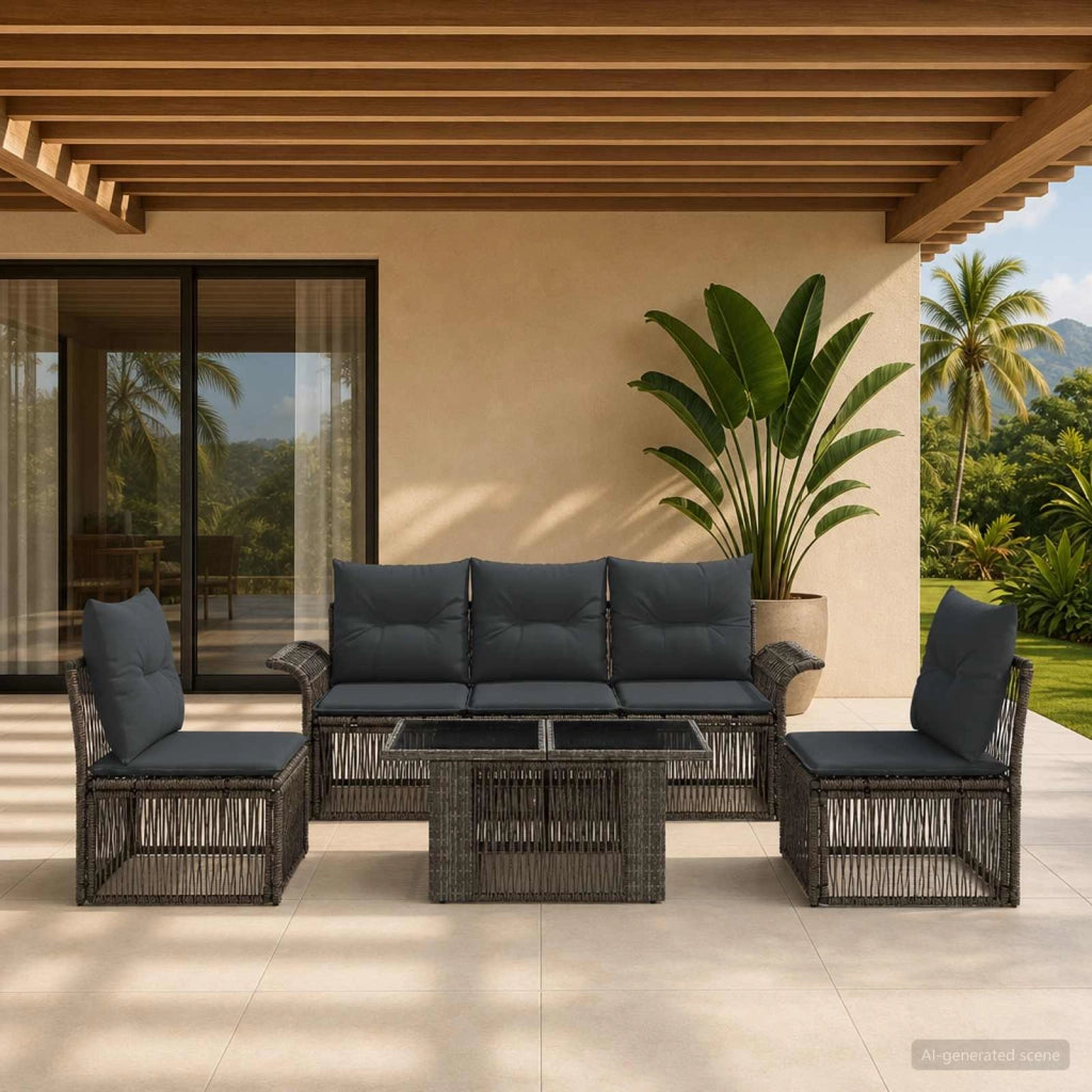 Set Divano da Giardino 6 pz Grigio e Grigio Scuro polyrattan 3436616