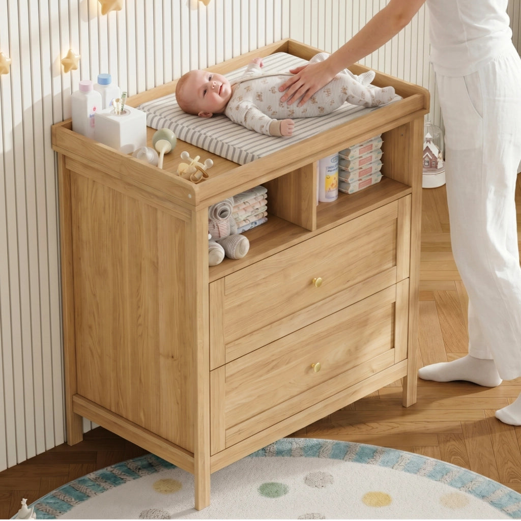 Cassettiera fasciatoio multifunzionale con piano rimovibile, 82x50x90 cm, MDF, colore naturale