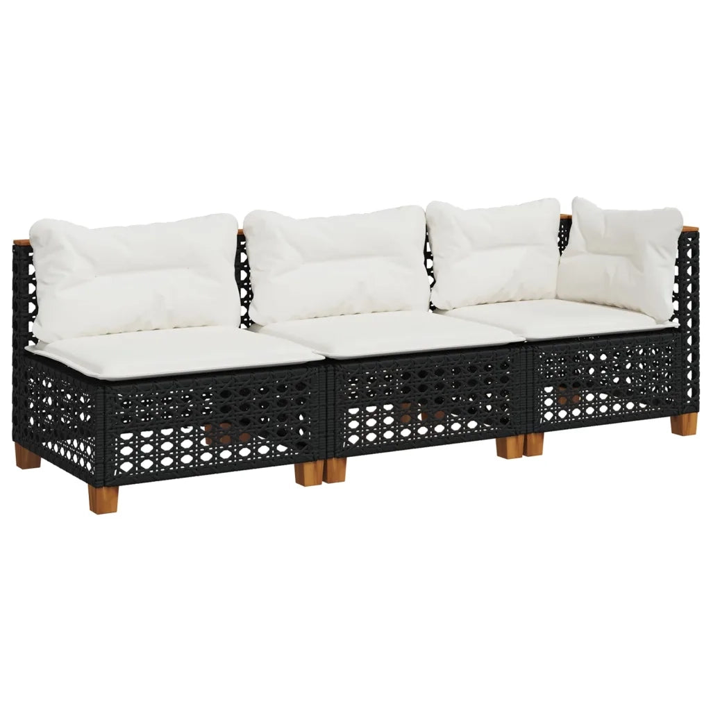 Divano da Giardino a 3 Posti con Cuscini-Sofa da Giardino-Divano da esterno Nero in Polyrattan 408976