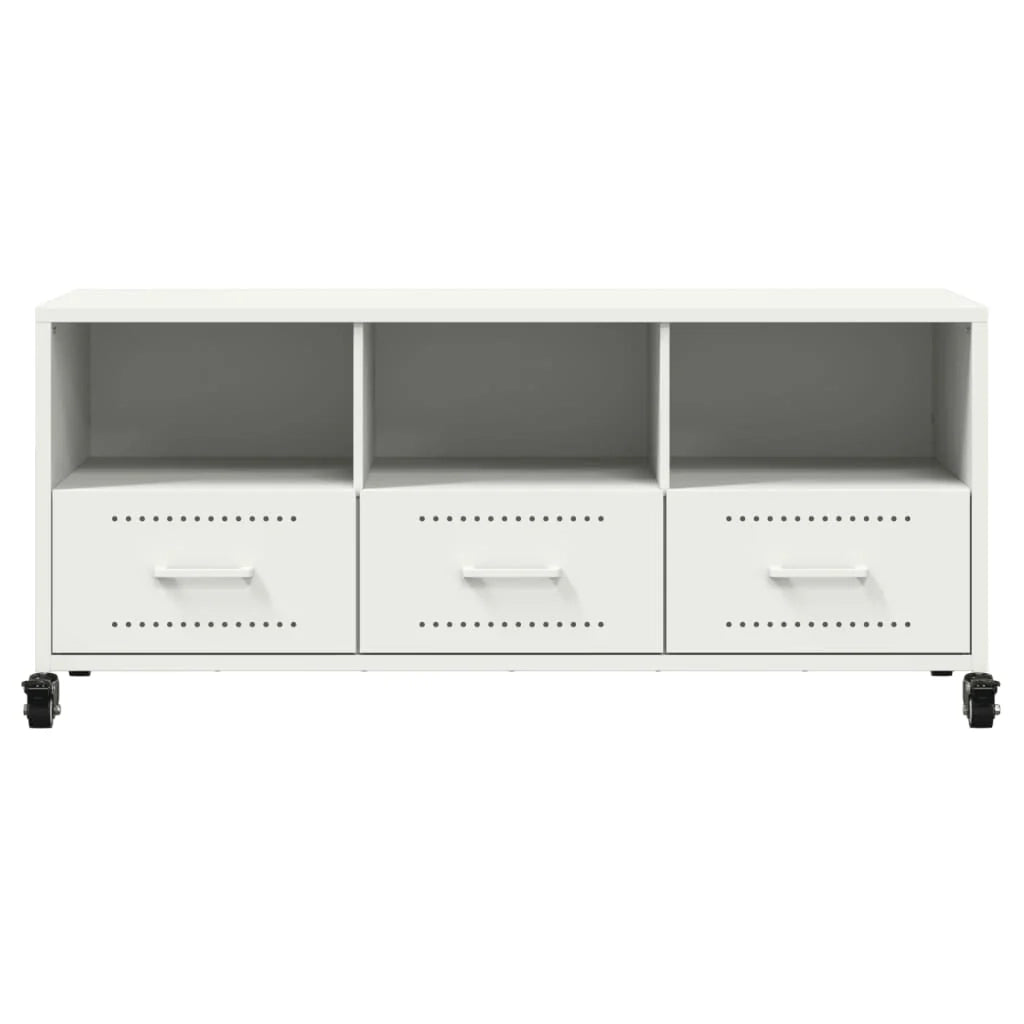Mobile TV multimediale mensola TV credenza mobile TV sala da pranzo soggiorno camera da letto 100,5 x 39 x 43,5 cm acciaio bianco 02_0025536