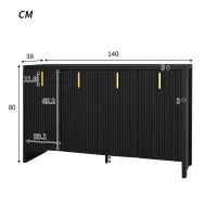Credenza Moderna Minimalista per Cucina e Soggiorno con Maniglie Dorate e Ripiani Regolabili, 140x38x80 cm, Nero