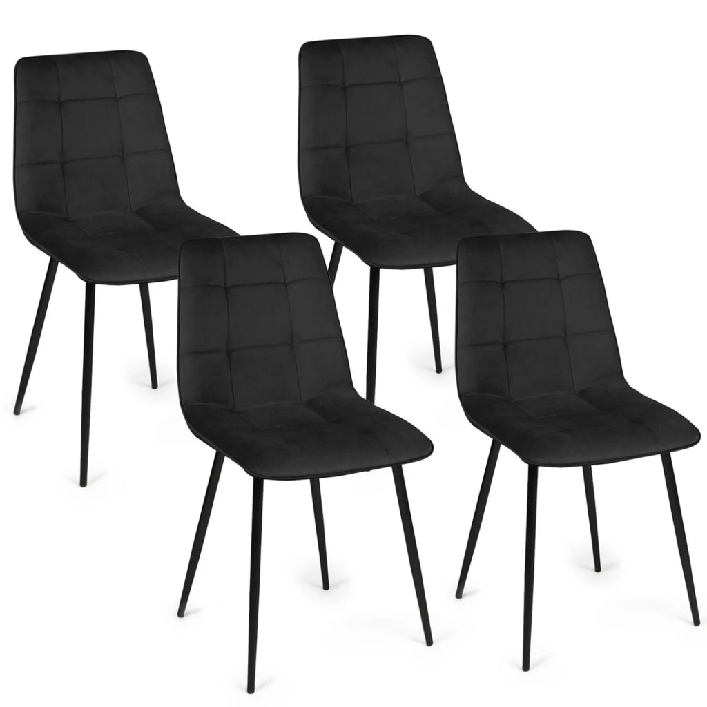 IDMarket - Set di 4 sedie da pranzo MILA in velluto nero