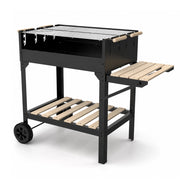 BBQ Grill A Carbonella Con Griglia Regolabile Su Diversi Livelli Piano Laterale Di Appoggio Ripiano Inferiore E Telaio In Acciaio Con Ruote Per Grigliate All Aperto 122 x 53 x 100 Cm Nero