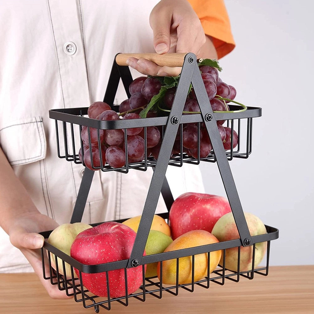 Trade Shop - Cestino Per Frutta Pane Snack Verdura Alzatina Portatutto 2 Ripiani Contenitore -