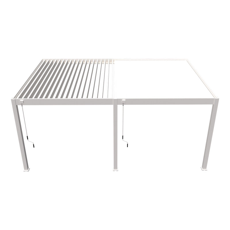 Pergola bioclimatica OmbrÃ©a adossata VS 4x6M Bianco + 2 tende