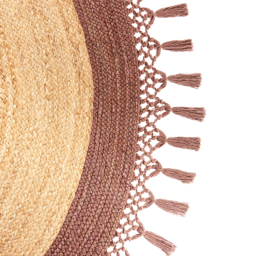Tappeto Beige e Marrone Rotondo 200 cm Boho Rustico Spirale Intrecciato Fatto a mano Juta Naturale Camera da letto Soggiorno