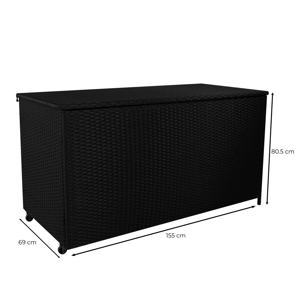 Box Contenitore Rattan Giardino 700L Nero Baule Esterno con Rivestimento