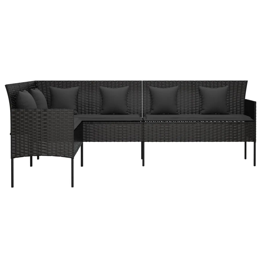 Divano da Giardino a L con Cuscini-Sofa da Giardino-Divano da esterno Nero in Polyrattan 727902