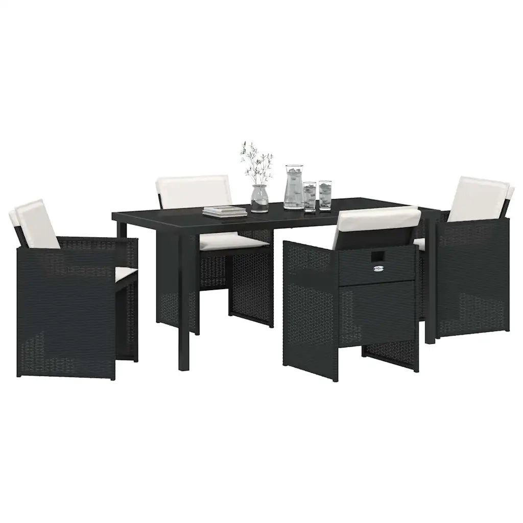 Set da Pranzo per Giardino con cuscino 5 pcs Nero polyrattan