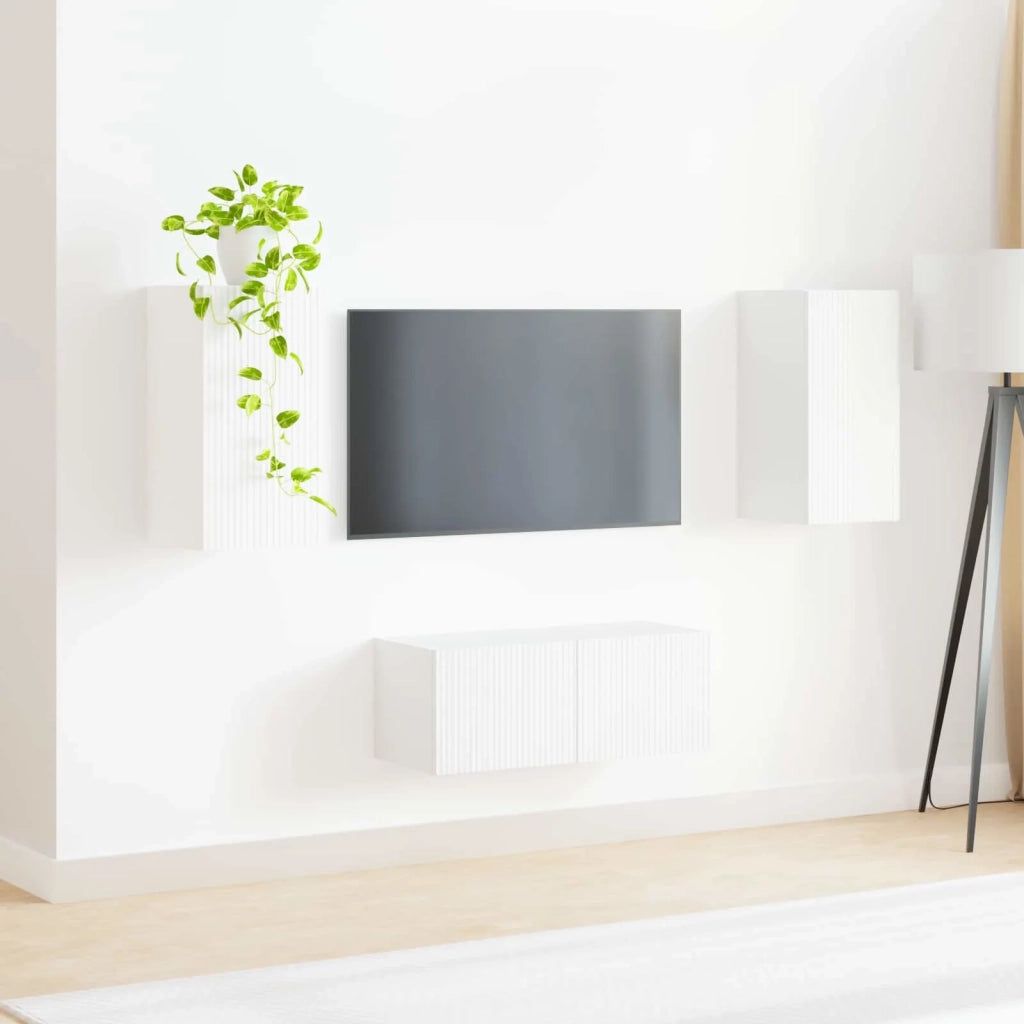 Set mobile TV Montaggio a parete 2 pcs Bianco Legno multistrato