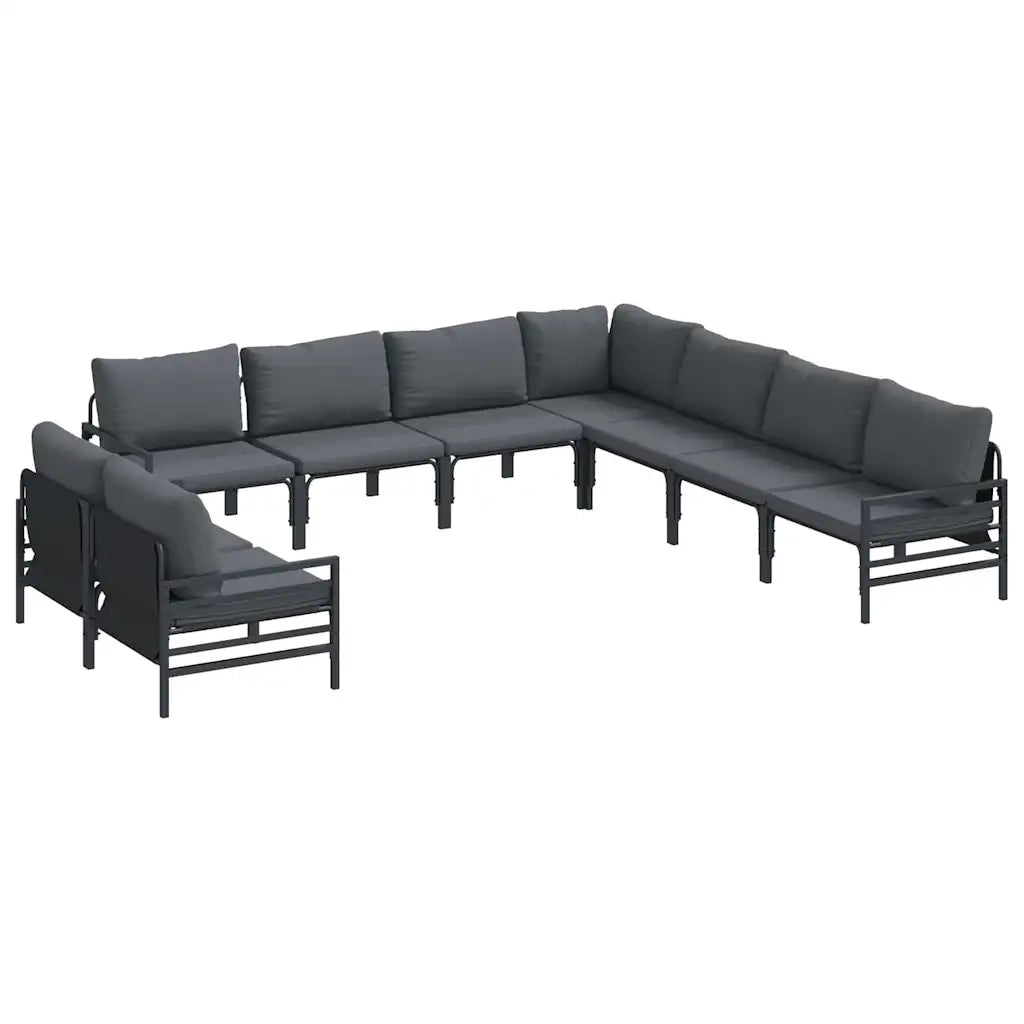 Set Divano da Giardino con cuscino 9 pcs Nero Acciaio 3379002