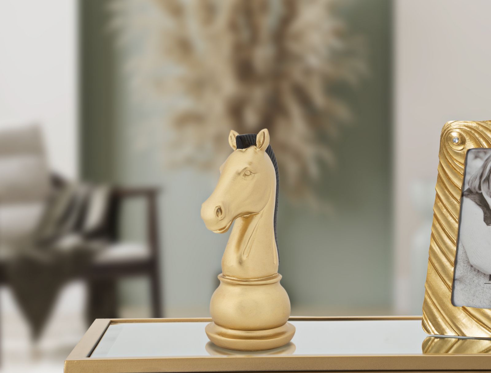 Statua Cavallo Oro e Nero 10,5x8,5x19 cm in Poliresina