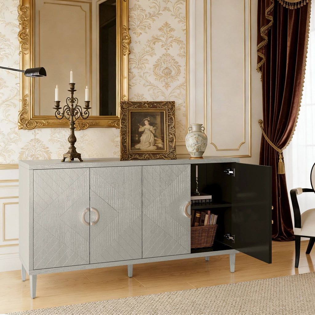 Mobile Contenitore 4 Ante con Ripiani ¨C Xylo ¨C MDF, Gambe in Pino, Champagne