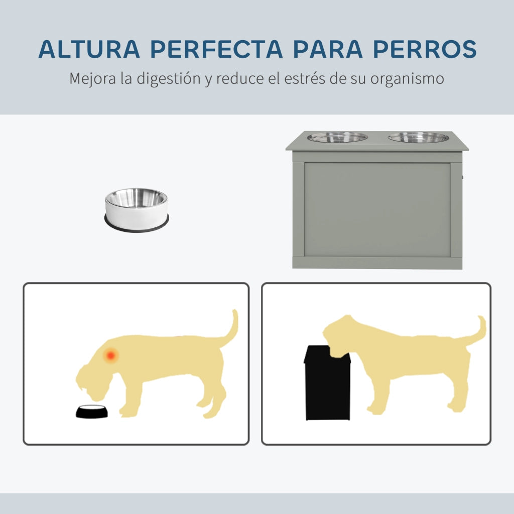 Mangiatoia per Cani con 2 Ciotole e Contenitore ¨C Zephmum ¨C 60x30x41 cm Grigio