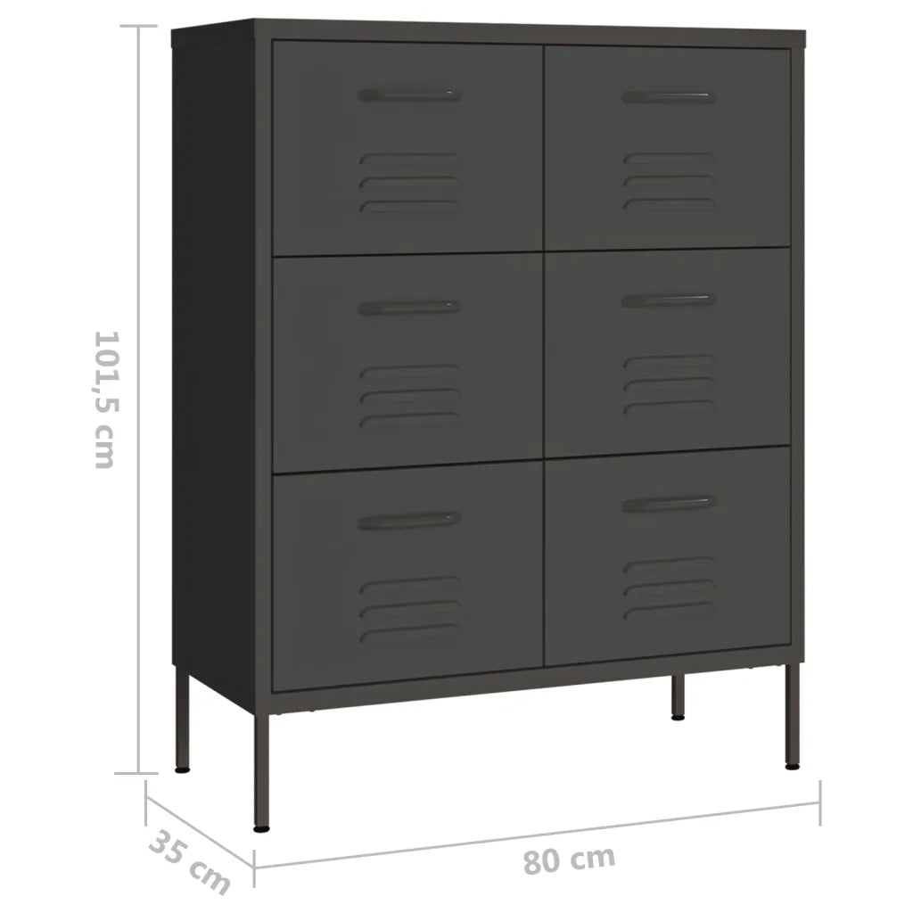 Mobile a 6 cassetti da 80 x 35 x 101,5 cm con guide in acciaio antracite design moderno e robusto 02_0046841