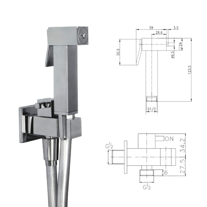 Set doccetta wc con rubinetto di chiusura, tutto quadrato