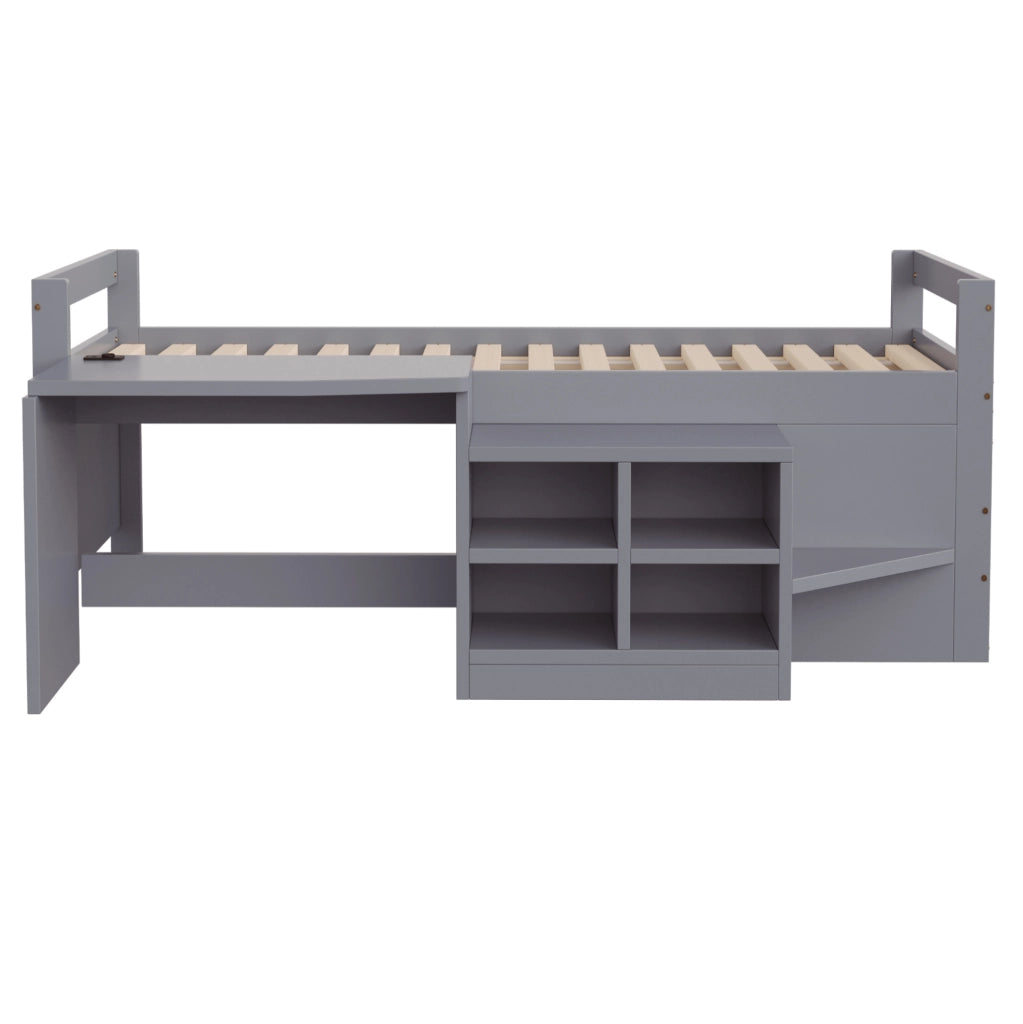 Letto multifunzione 90x200 cm con scrivania e USB grigio