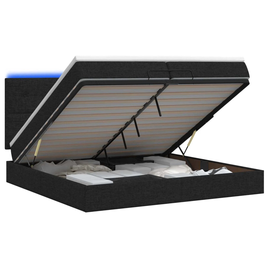 Letto Ottomano con Materasso e LED Nero 200 x 200 cm Tessuto 3458099