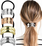 Set di elastici per capelli 4 pezzi - Elastici metallici per capelli - Disegno geometrico - Colore oro/argento - Leggeri e duraturi - Comodi per uso quotidiano - Elastici per capelli