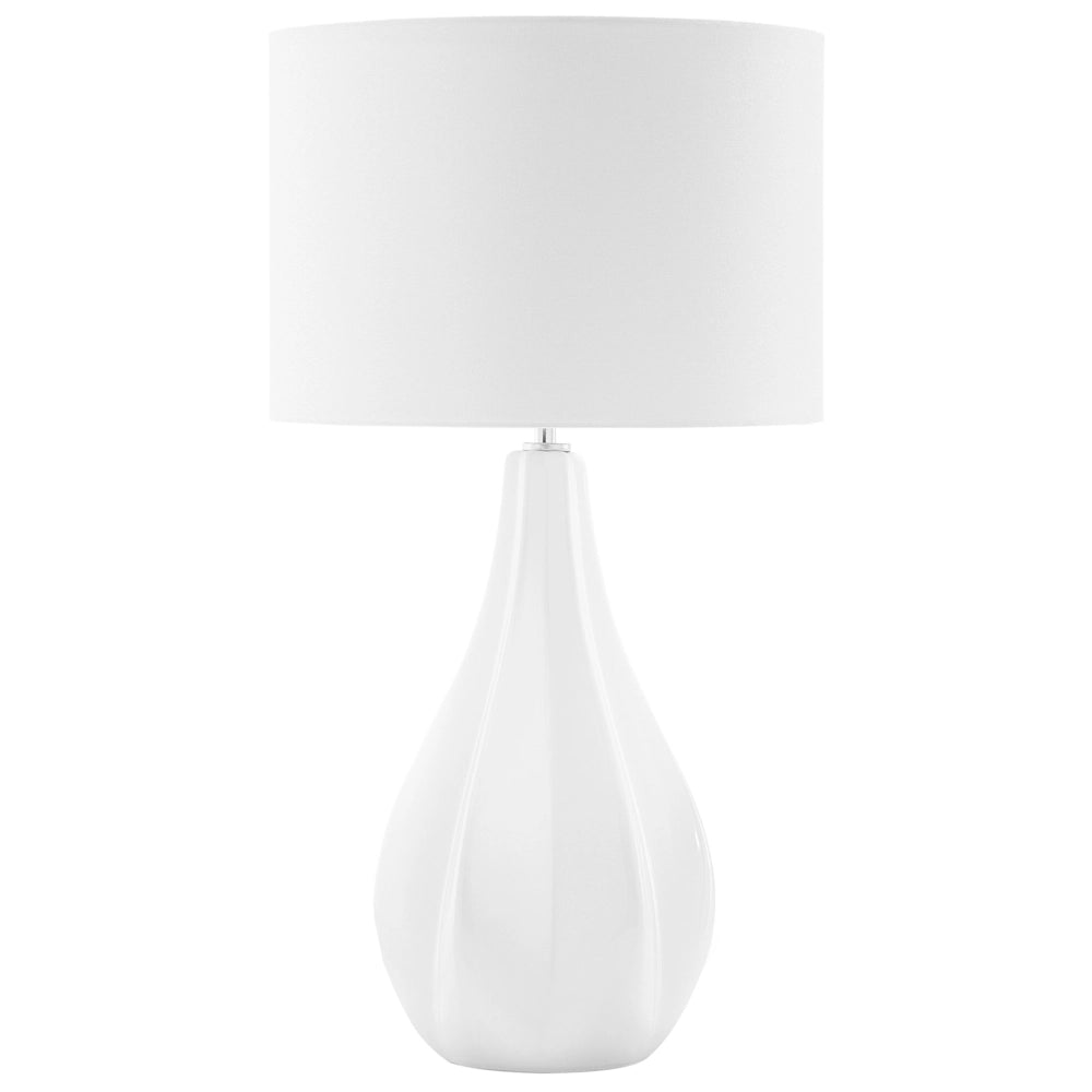 Lampada da Tavolo in Porcellana Beige Chiaro Paralume Tamburo 60H cm Glamour Soggiorno
