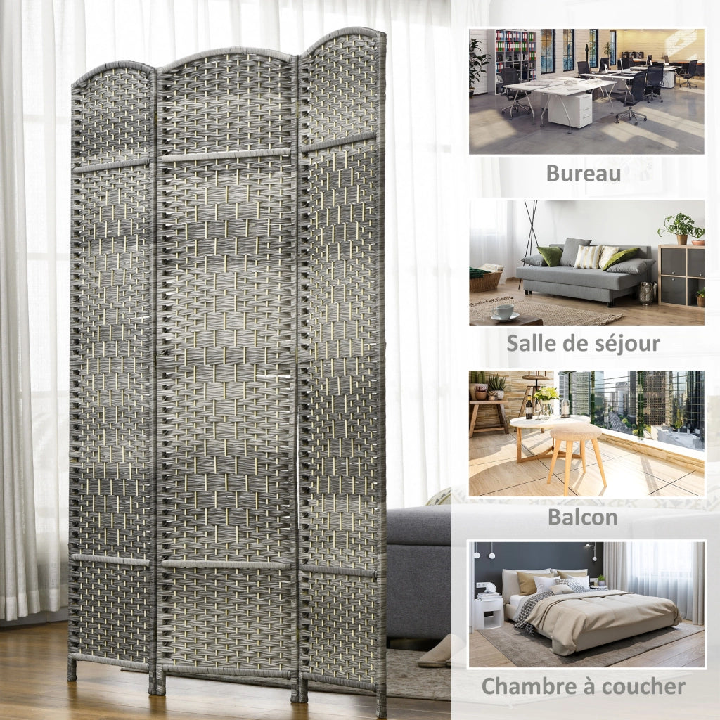 Paravento 3 Ante in Legno Pieghevole ¨C zephmum ¨C 135x180 cm Grigio
