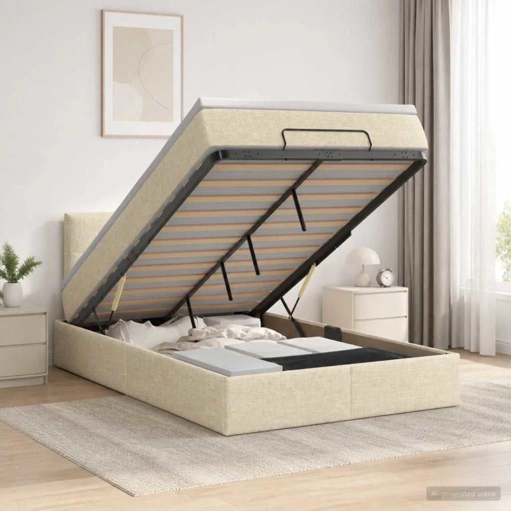 Letto ottomano con materasso Crema 120 x 200 cm Tessuto 3456321