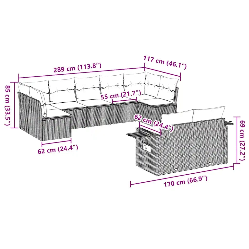 Set Divani da Giardino 9pz con Cuscini Marrone in Polyrattan 3220622
