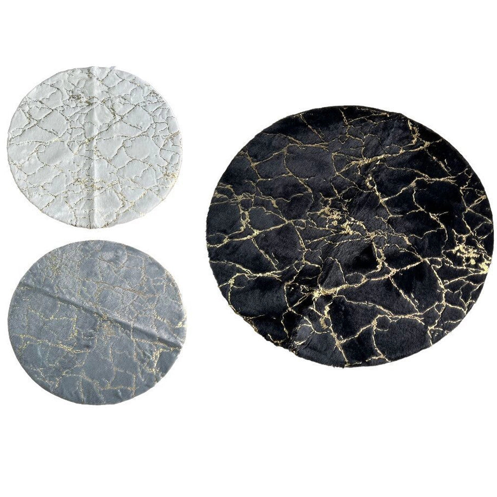 Trade Shop - Tappeto Tondo Effetto Marmo Peluche Pelliccia Elegante Living Camera Letto 90x90 -