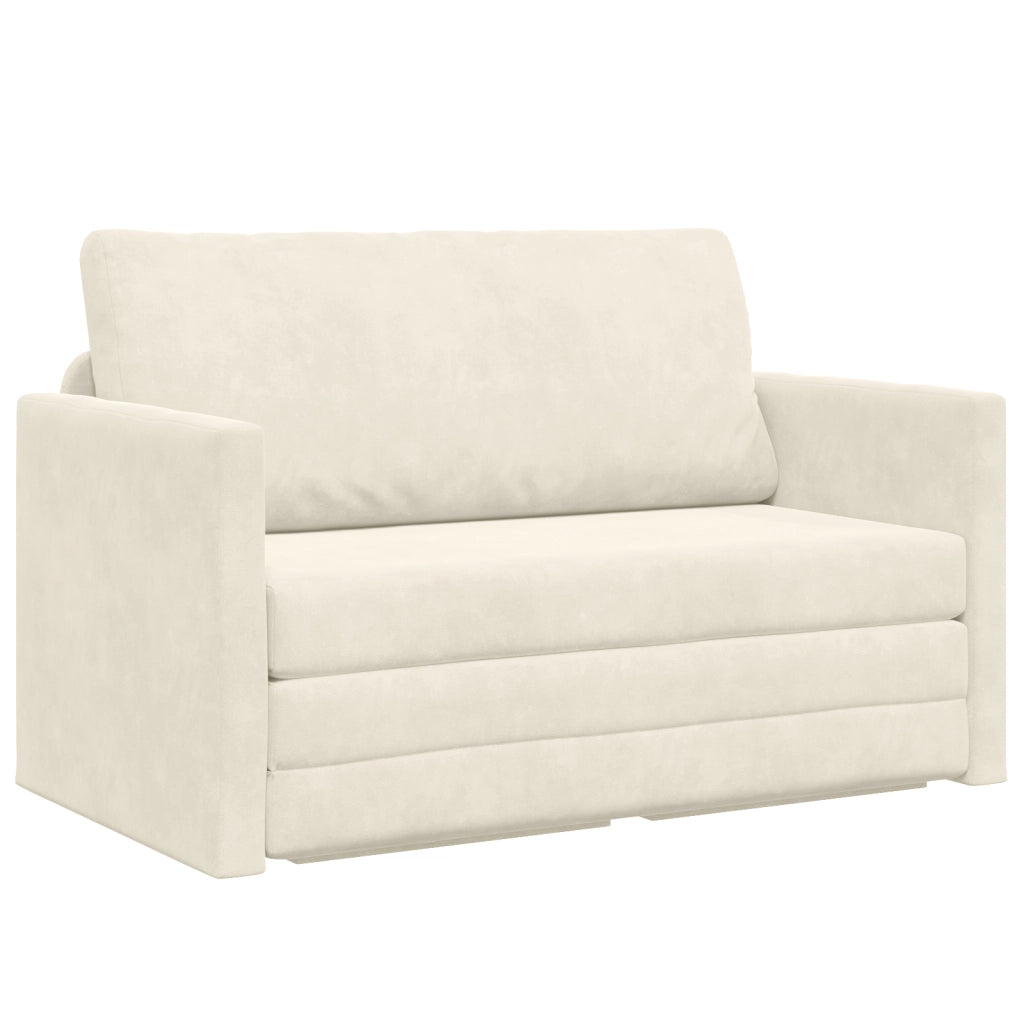 Divano Letto da Terra 2-in-1 Panna 124x204x61 cm Velluto