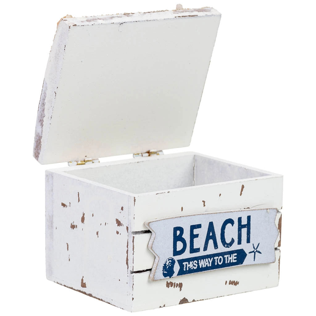 Scatola in legno bianco con conchiglie 9x8x7h cm