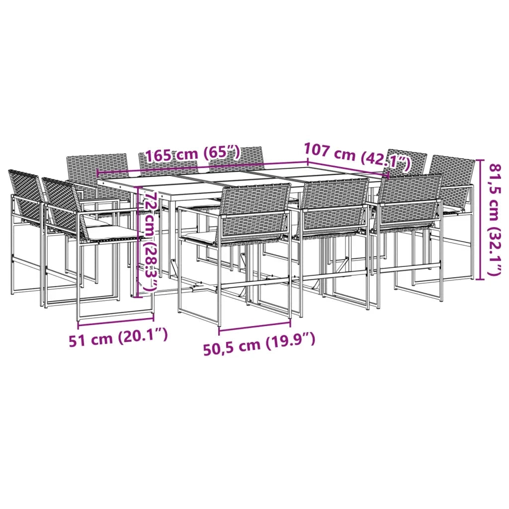 Set da Pranzo da Giardino 11 pz con Cuscini in Polyrattan Nero 3295064