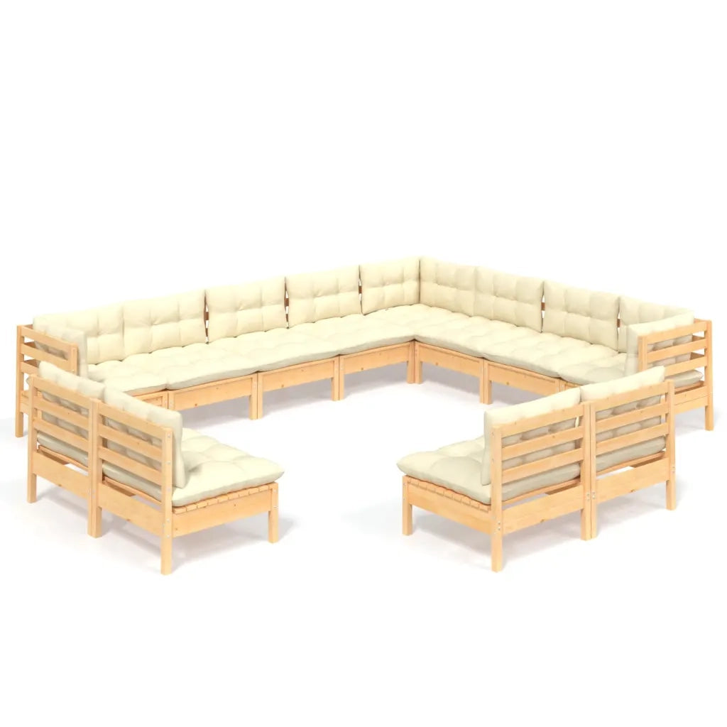 Set Divani da Giardino 12 pz con Cuscini Crema Massello di Pino 3096875