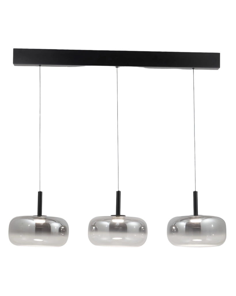 Lampada a Sospensione LED Devero 3x7W 2550lm CCT Dimmerabile a step, Struttura in metallo e vetro borosilicato colore Grigio chiaro sfumato - Devero