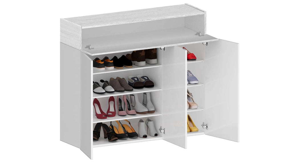Scarpiera 3 Ante e 1 Ripiano a Ribalta 114x35x100 cm Savona 3A 1R Bianco Opaco/Larice Bianco