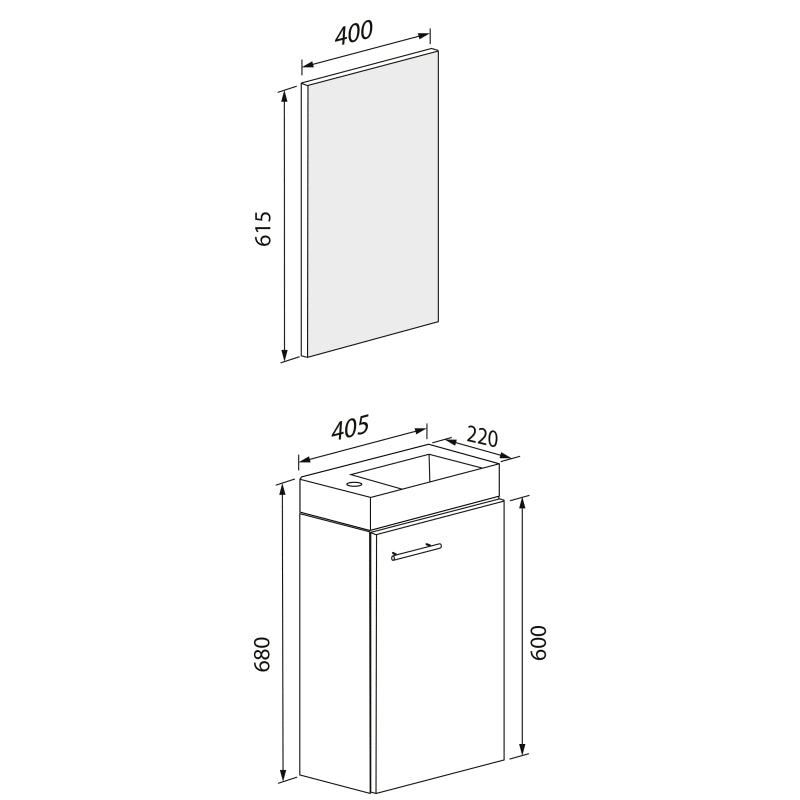 LineaViva Mobile Sospeso con lavabo in ceramica di alta qualità e specchio, Rovere Sonoma , lavabo Bianco